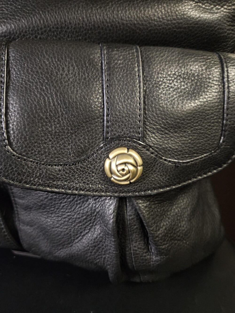 Rough Roses Multi Pocket Slouchy Leather Handbag- Black - Picture 7 of 11